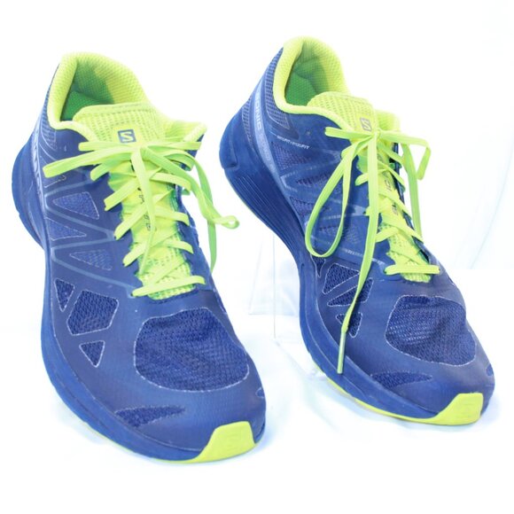Salomon Men Size 12 Blue & Yellow Sonic Pro 2 Trail Running Shoes - FTY 643001 - Picture 1 of 14